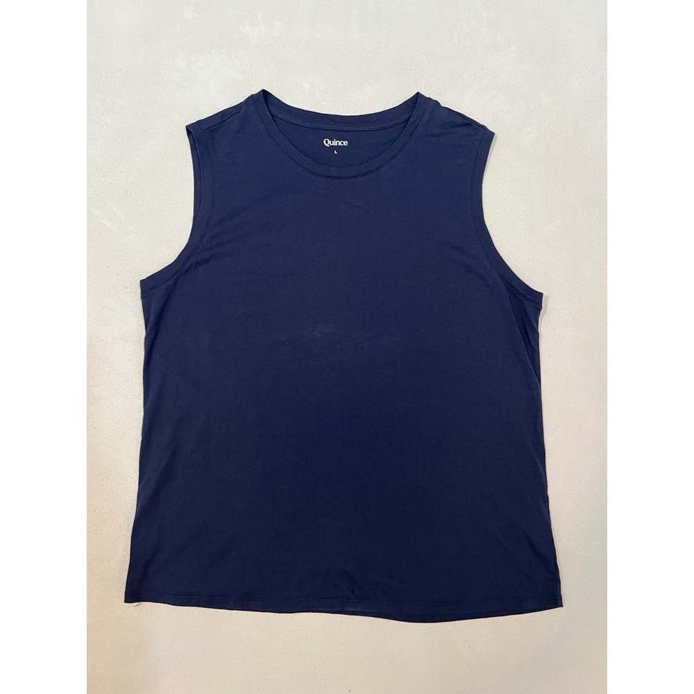 Quince Women Navy Blue Cotton Modal Sleeveless Muscle Tank Top L JDA01 SP/24